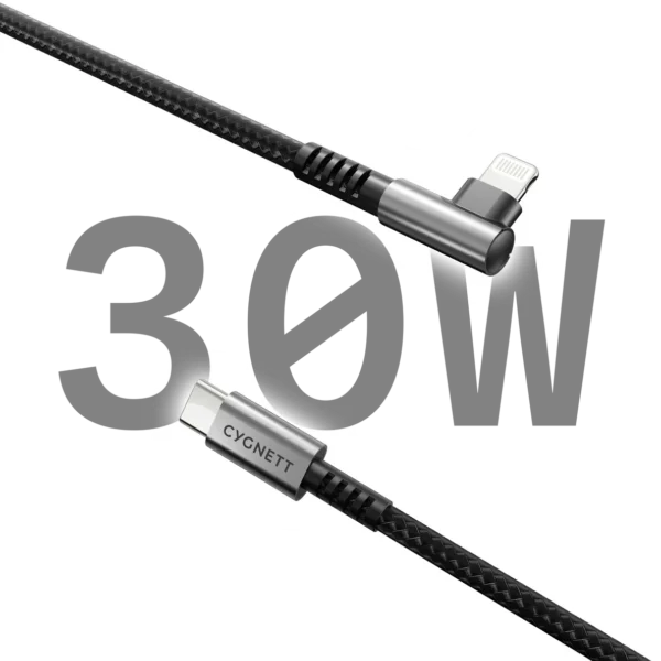 CYGNETT Right Angle Lightning to USB-C Cable - 1M - Image 3